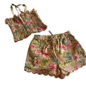 Louise Misha Malika Patchouli Floral Smocked Tank Embroidered Shorts Set 4Y